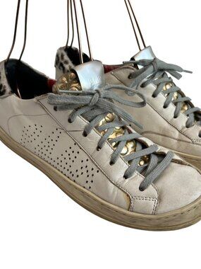 P448 sneakers John distressed white leather leopard print fur heel EU 38 7.5 8